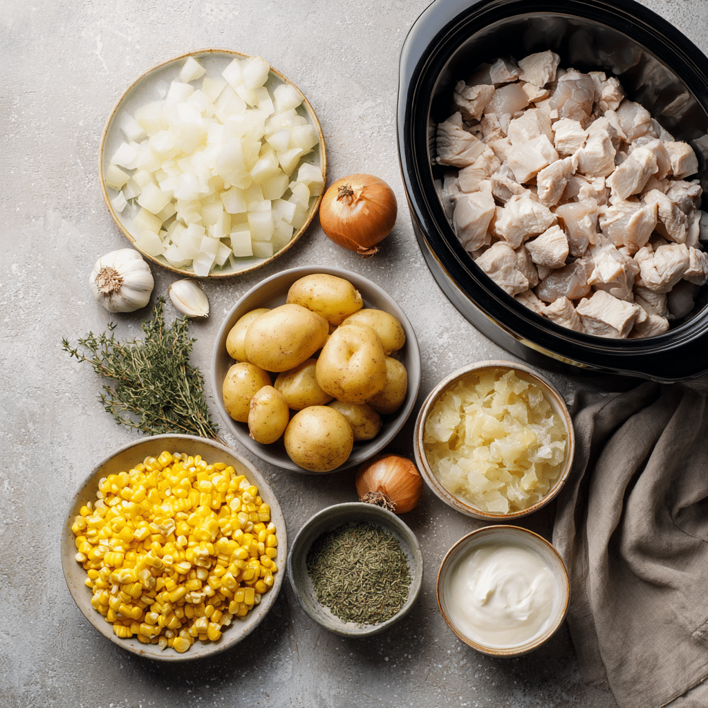 u4922897261 Flat lay of diced chicken corn kernels potatoes o c7d61ab9 bd5f 4b95 8e1a 7022ac0ae94f 2