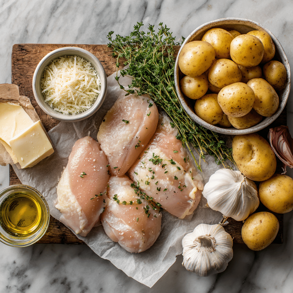 u4922897261 Flat lay of fresh ingredients for Garlic Parmesan 34ea5492 b466 4feb 88b6 05c9959adb4d 0