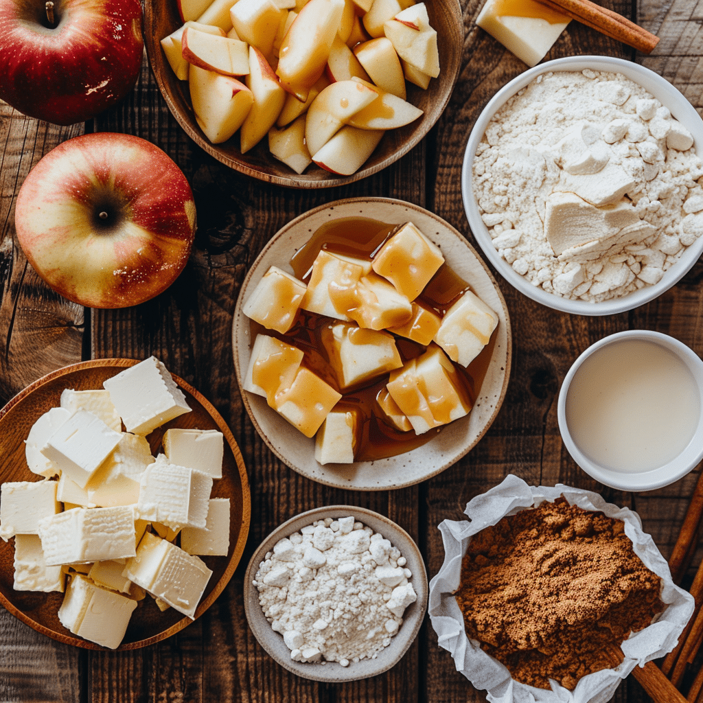 u4922897261 Flat lay of ingredients for caramel apple cheesec da79440b 065c 4f61 b7cc e49119b337e5 1