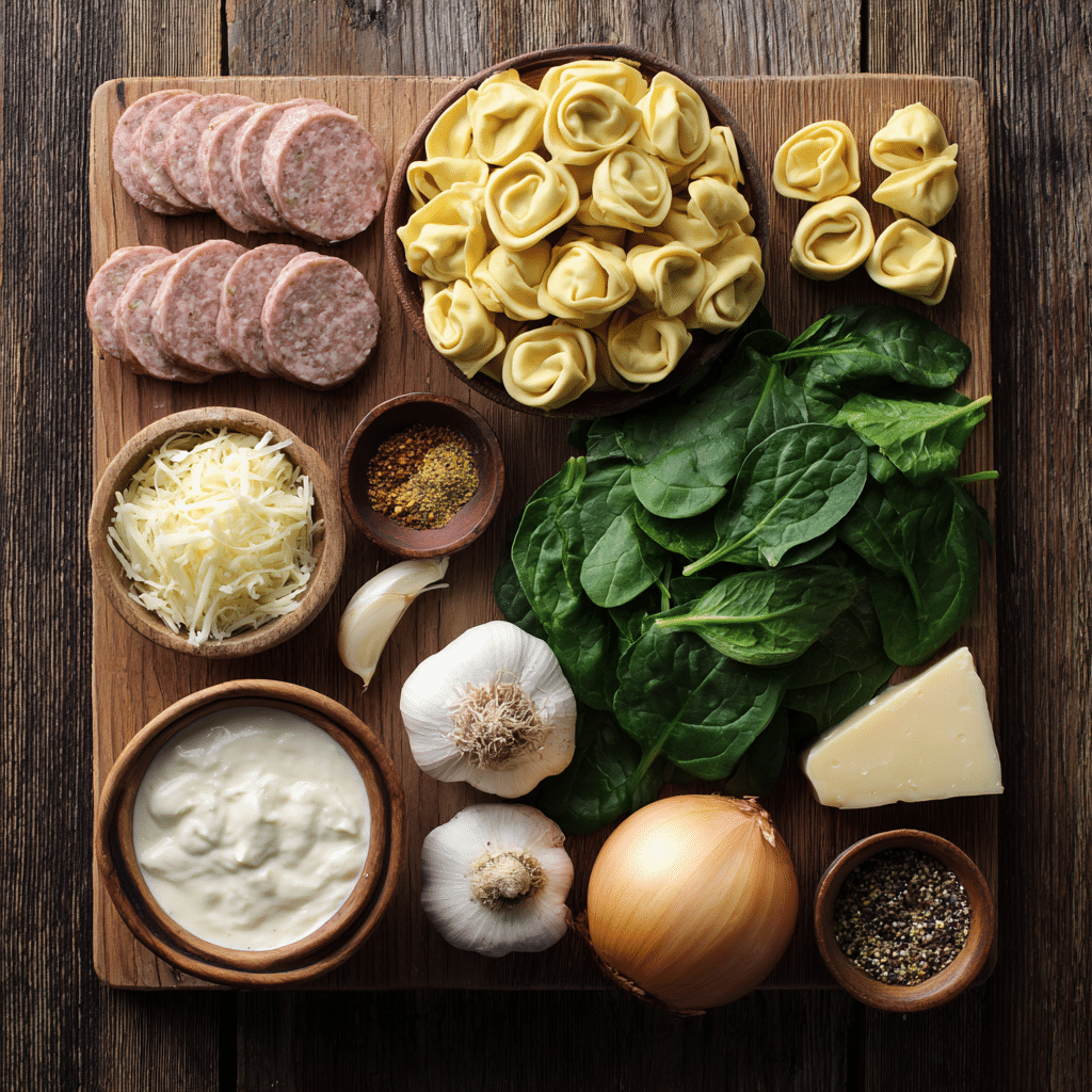 Creamy Sausage Tortellini Soup 5 u4922897261 Flat lay of ingredients for creamy sausage tortel f0405f55 5f80 4bbe ab06 44fb25c975bb 1