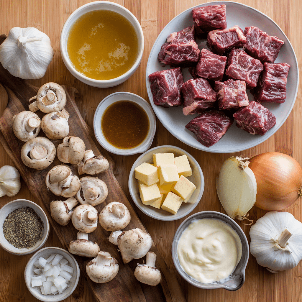 Slow Cooker Beef Stroganoff 5 u4922897261 Flat lay of slow cooker beef stroganoff ingredien 51ec06c9 83e9 4abb be15 f7b3bcf876e6 1