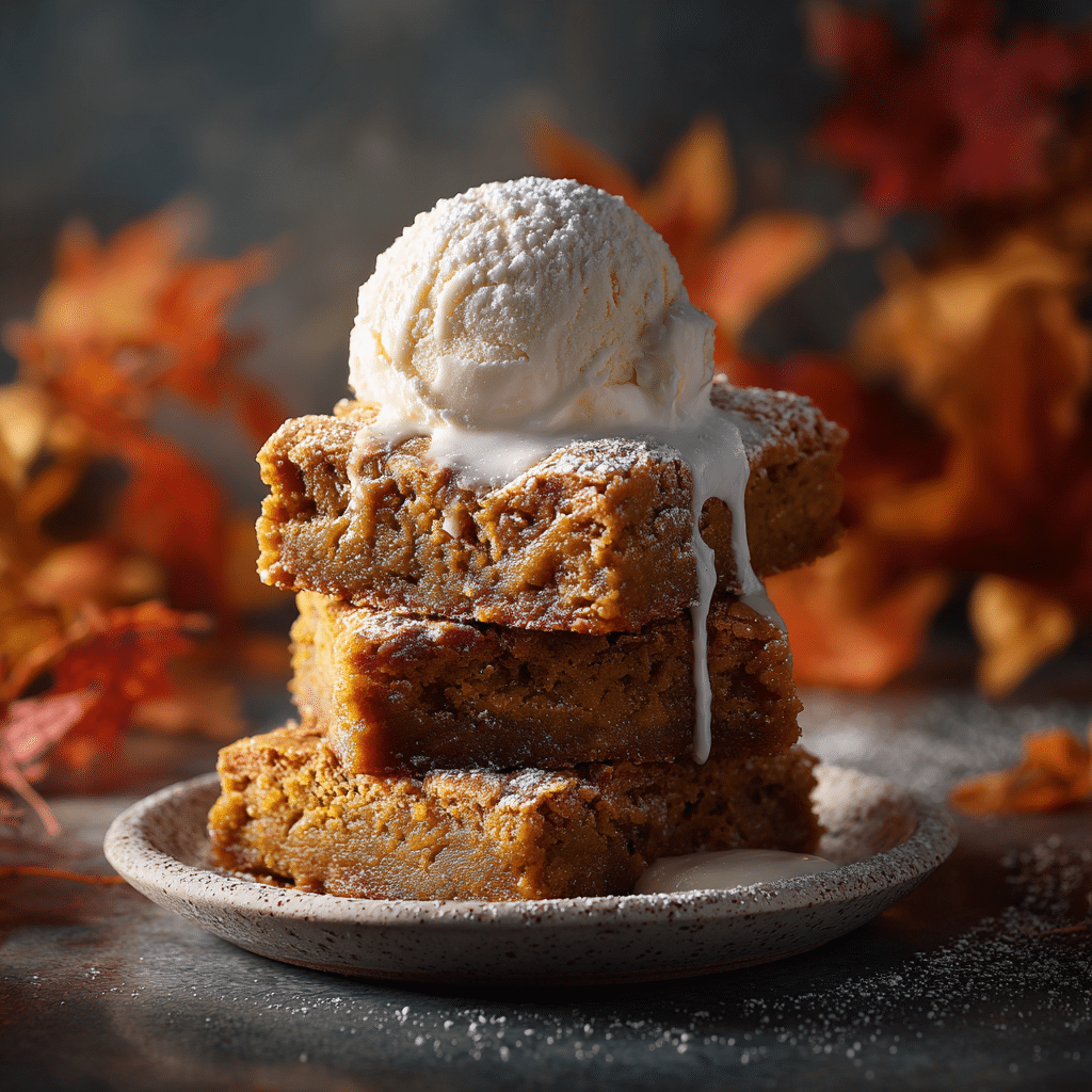 u4922897261 Stack of pumpkin blondies on a plate with vanilla 8701ddfc d18c 405a abe6 34c527f8ad7b 1