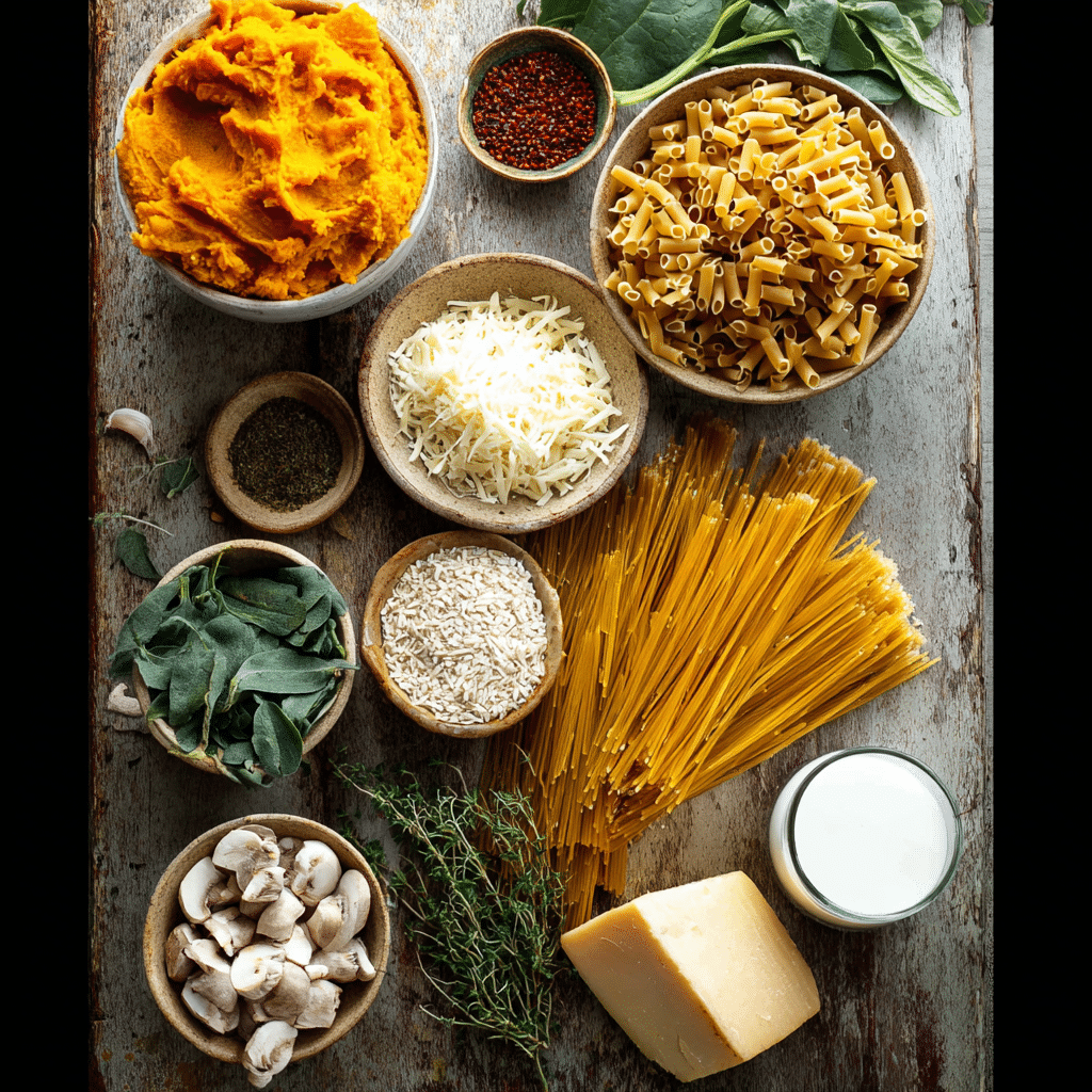 Pumpkin Pasta Bake 7 u4922897261 httpss.mj .runZAfyxLjHD6k Flat lay of ingredients 04c18952 efd2 424a 900e 12d928b0c36b 3