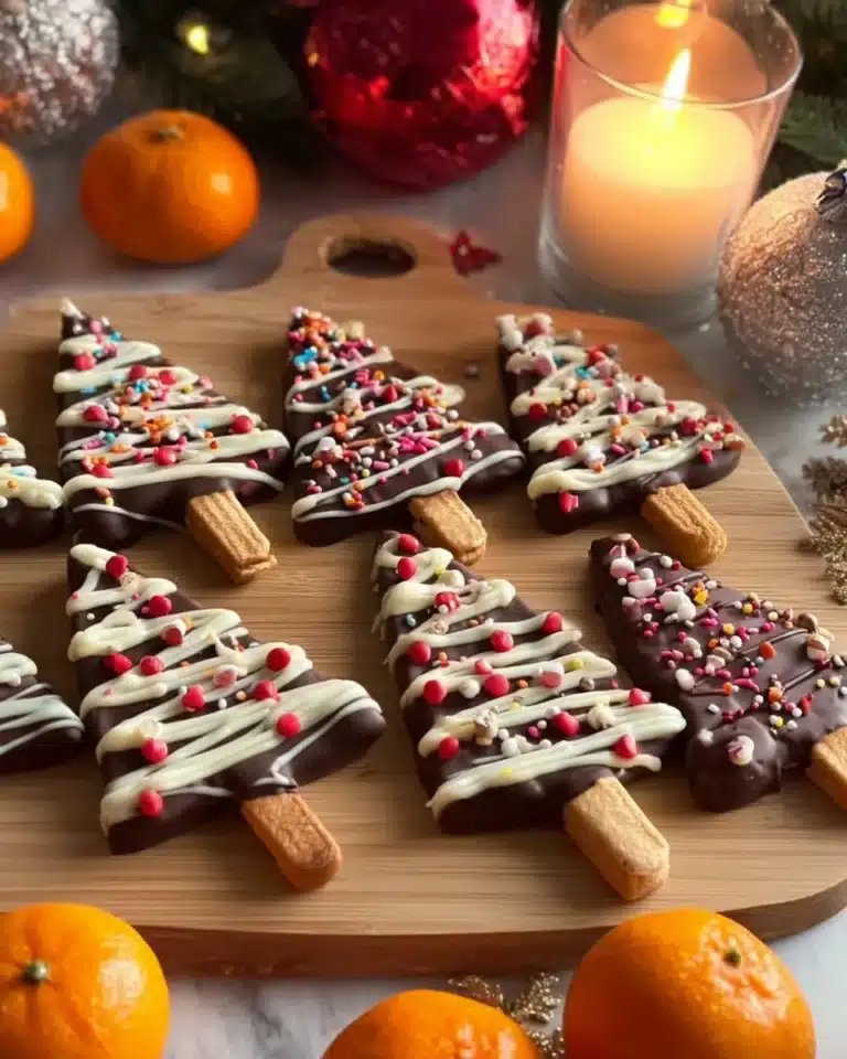 Delicious chocolate Christmas trees decorated for festive celebrations