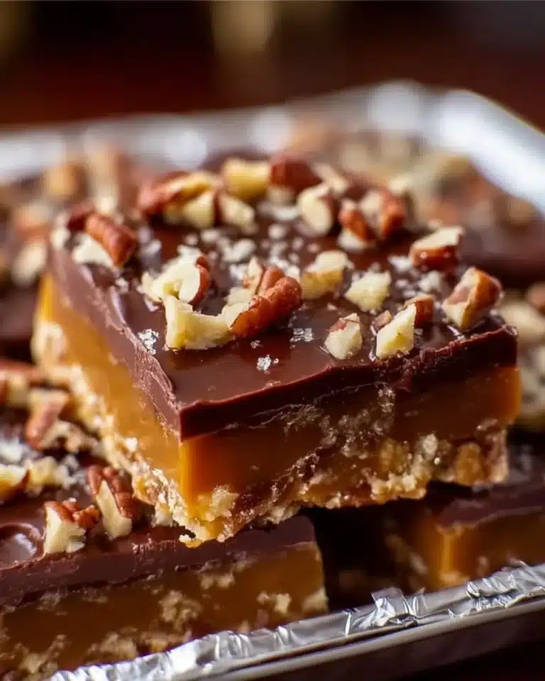 Delicious classic Christmas toffee on a festive holiday background