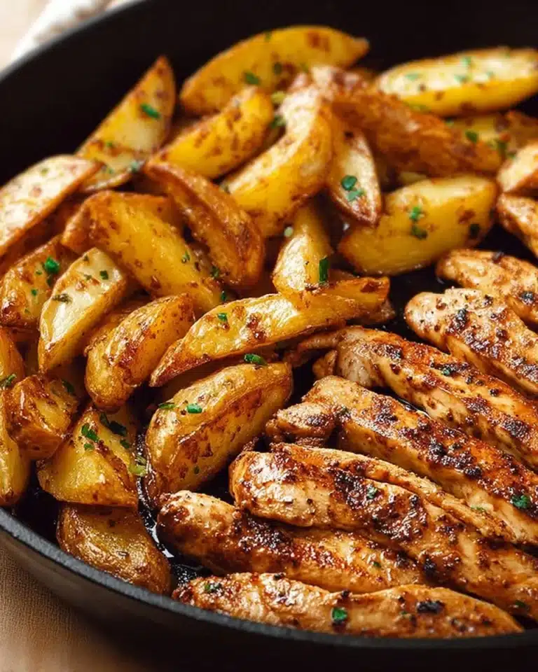 Delicious garlic butter chicken served with golden roasted potatoes.