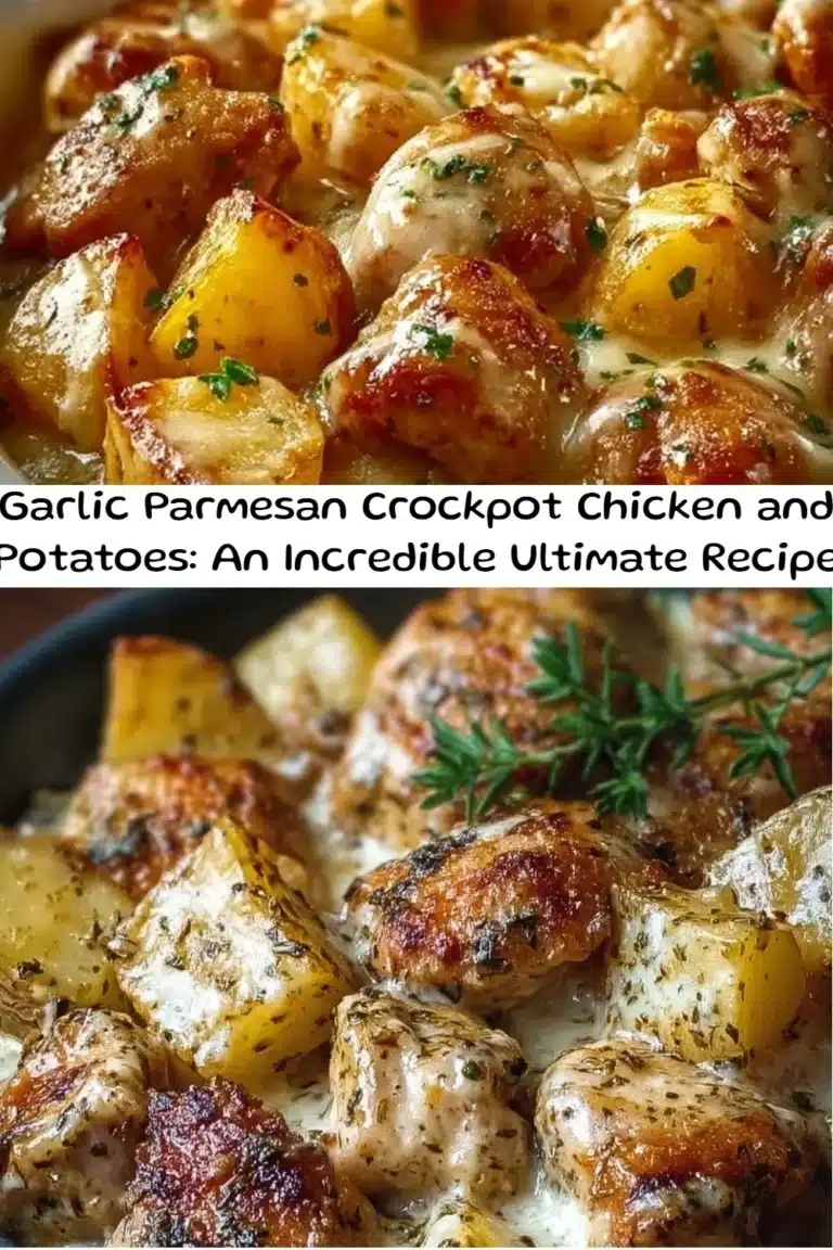 Delicious Garlic Parmesan Chicken and Potatoes cooked in a crockpot