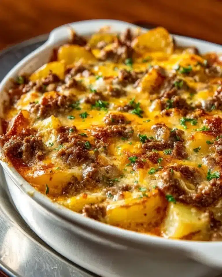 Delicious Hobo Casserole with ground beef, vegetables, and cheese