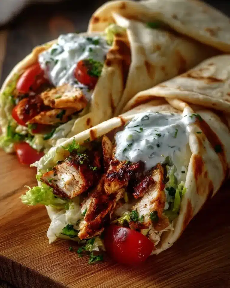 Mediterranean Chicken Gyros served with creamy feta tzatziki sauce
