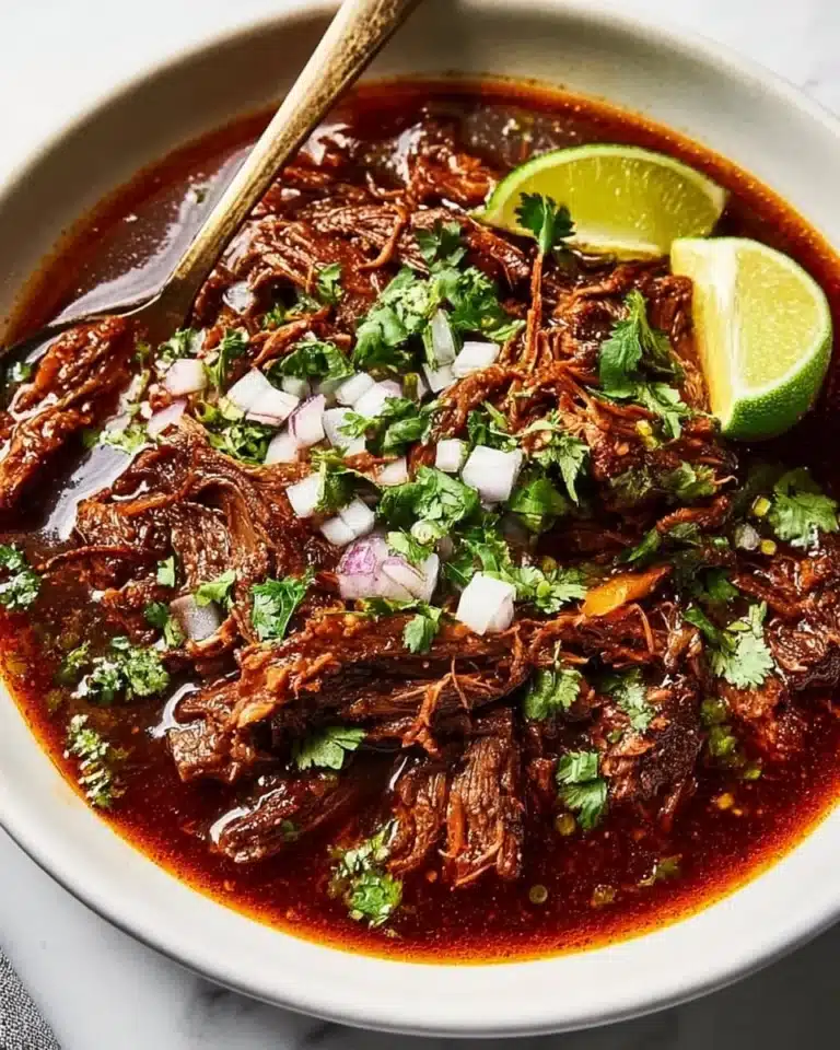 Delicious bowl of Mexican beef birria with flavorful spices and herbs