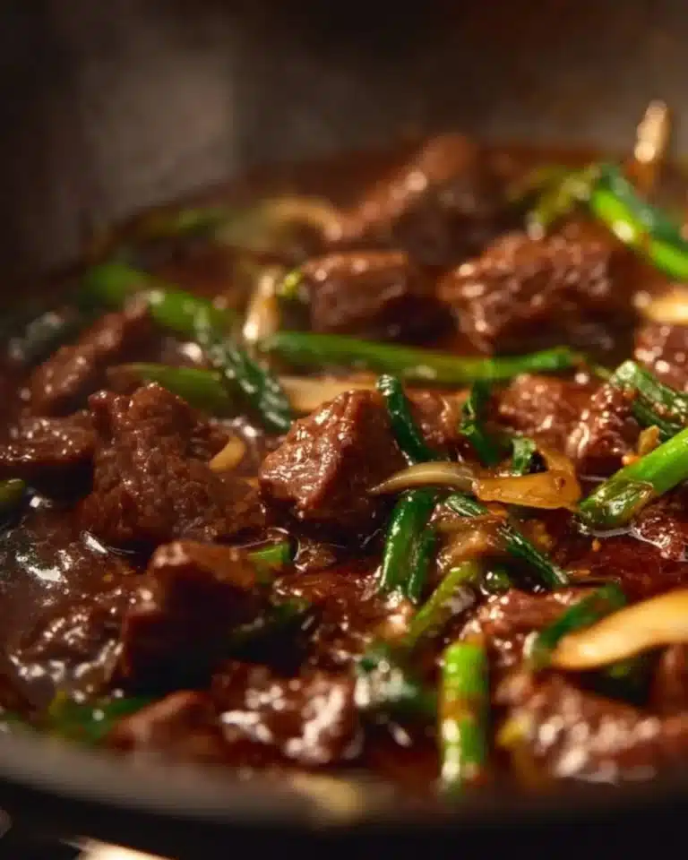 Mongolian Beef 2 Plate of Mongolian Beef served with vegetables and rice on a wooden table