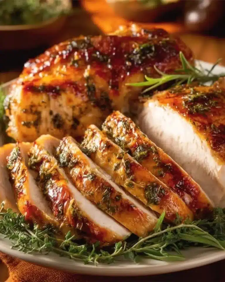 Perfectly roasted turkey breast garnished with herbs and spices