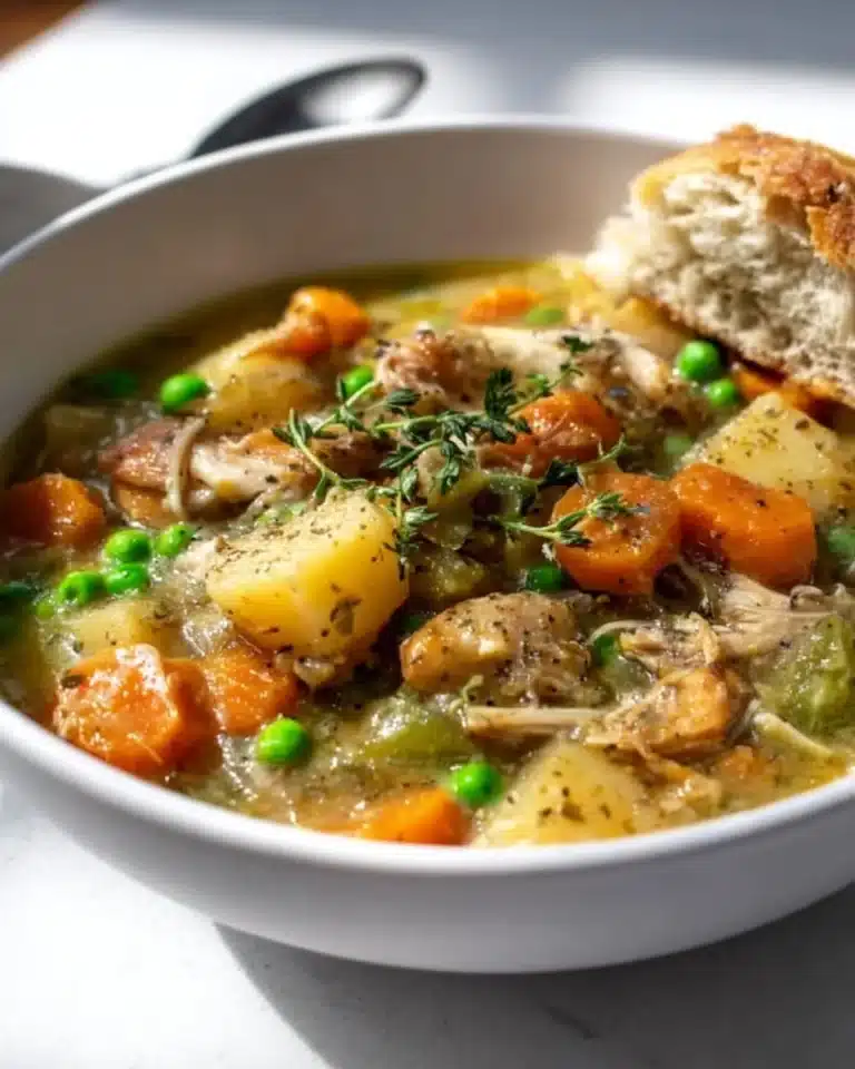 Slow Cooker Chicken Stew Recipe 2 Bowl of Slow Cooker Chicken Stew with vegetables and herbs