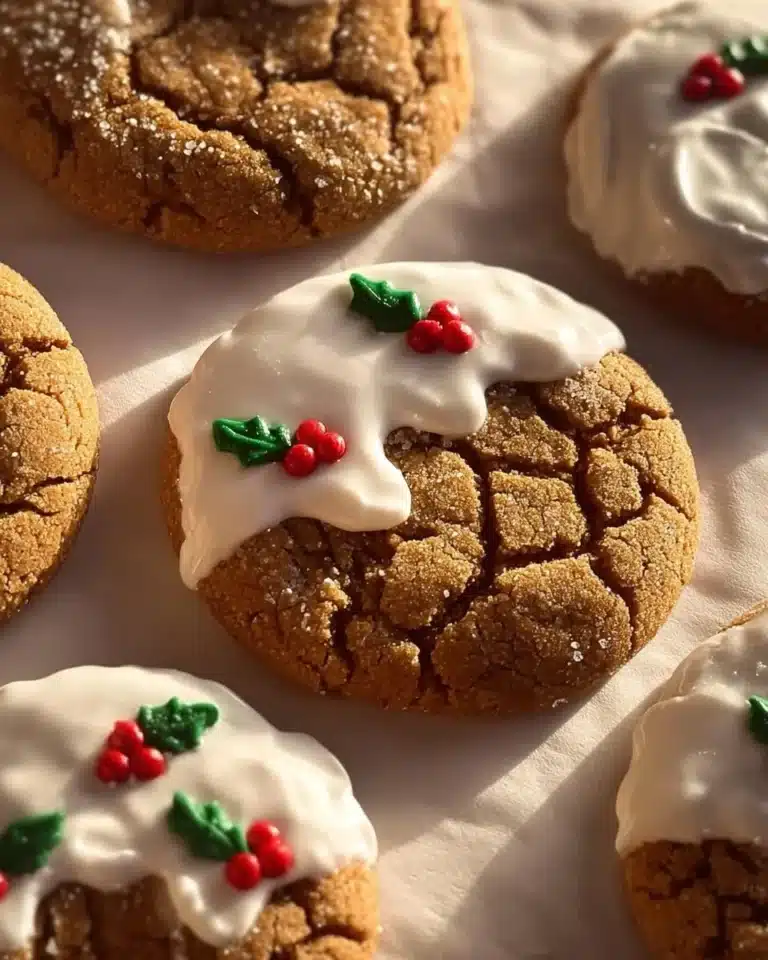 Delicious soft gingerbread cookies decorated with icing on a plate