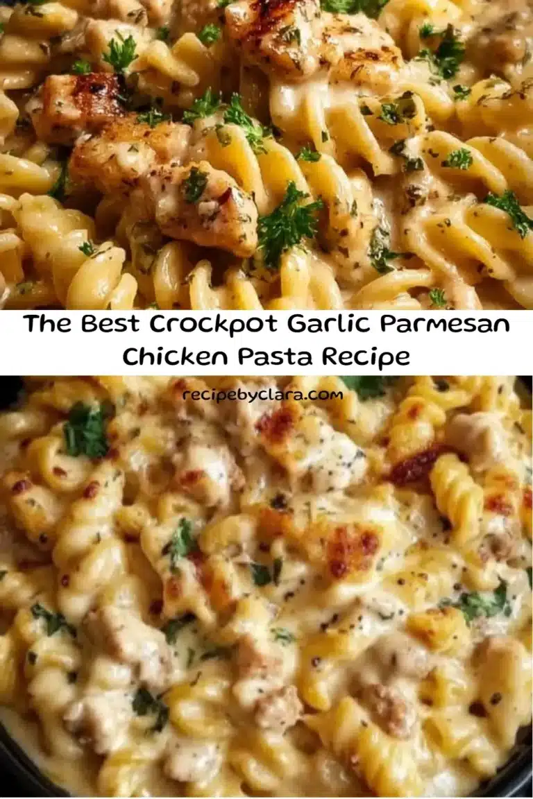 Creamy Crockpot Garlic Parmesan Chicken Pasta served in a bowl