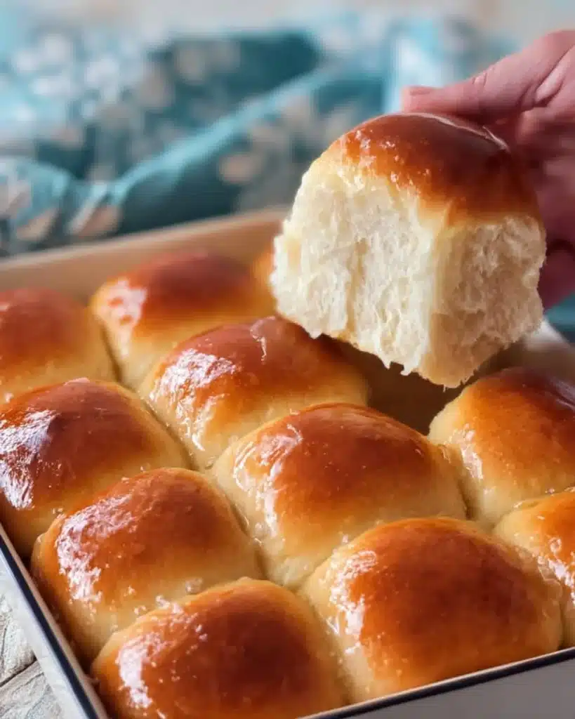 Freshly baked 30-minute dinner rolls on a wooden table