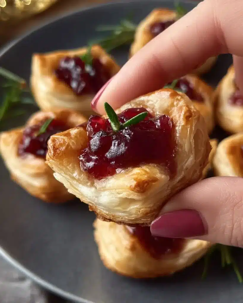Baked cranberry brie bites served on a platter, an elegant appetizer.