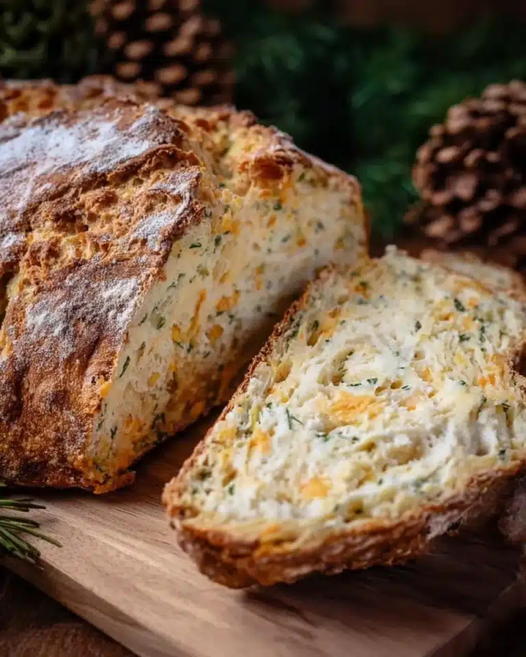 Freshly baked cheddar and herb soda bread ready to serve.