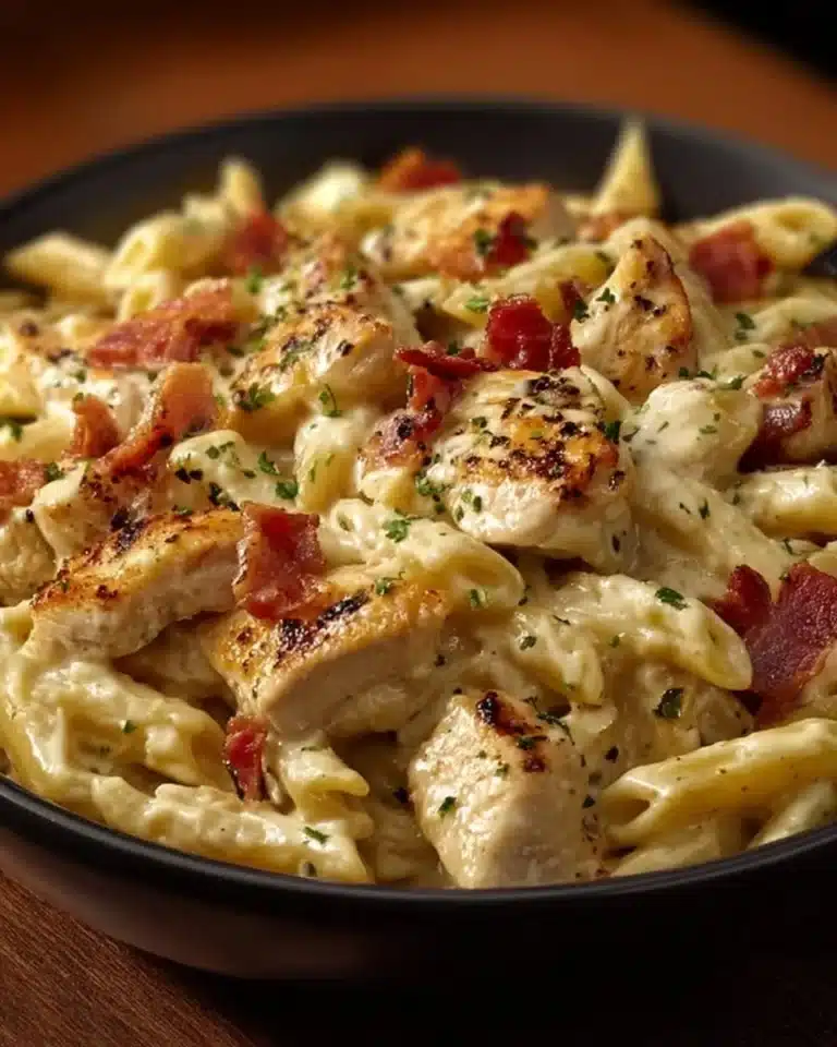 Chicken Bacon Ranch Pasta 2 Delicious Chicken Bacon Ranch Pasta topped with herbs and cheese.