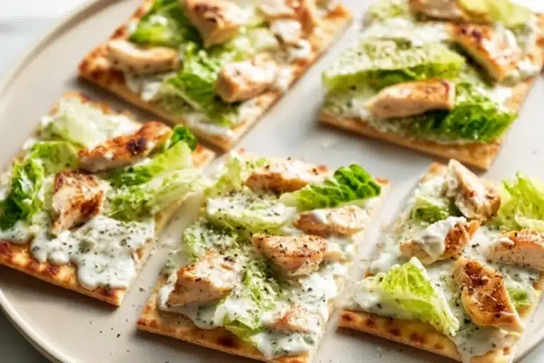 Chicken Caesar Flatbread 2 Chicken Caesar Flatbread with fresh ingredients and delicious dressing