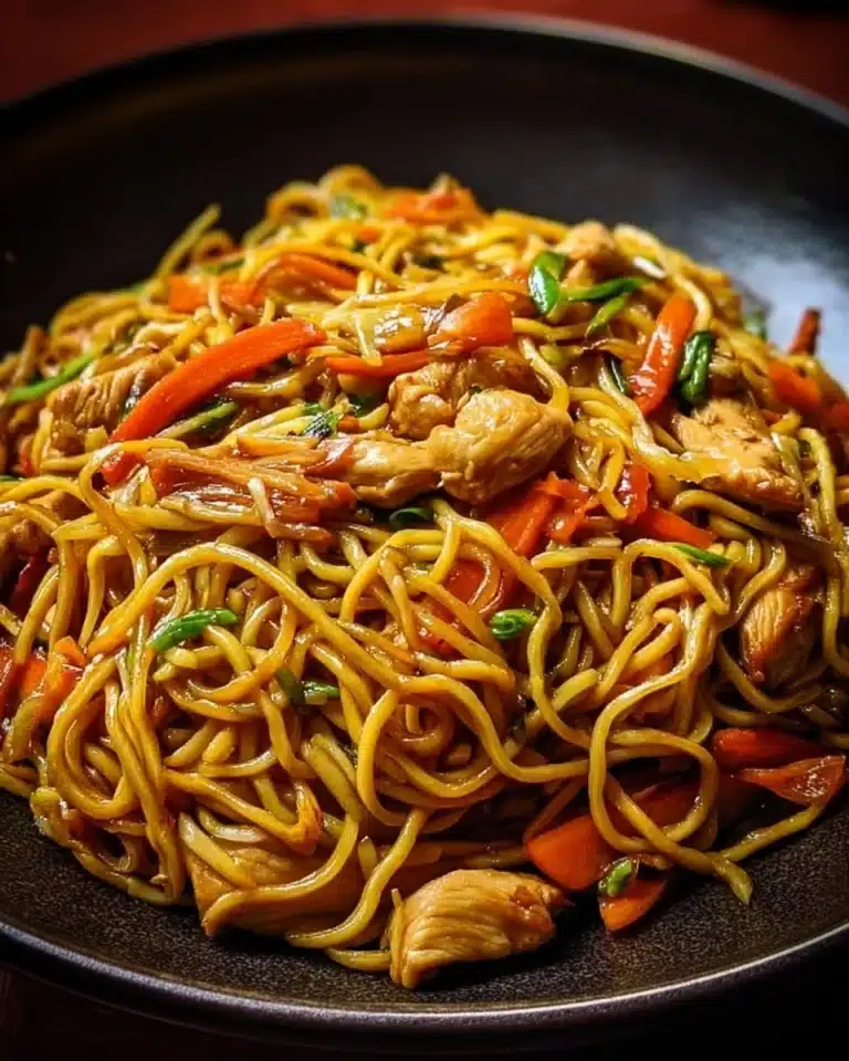 Delicious Chicken Lo Mein with vegetables and noodles