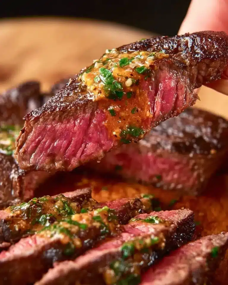 Cowboy Butter Steak 2 Delicious Cowboy Butter Steak garnished with fresh herbs and served on a platter