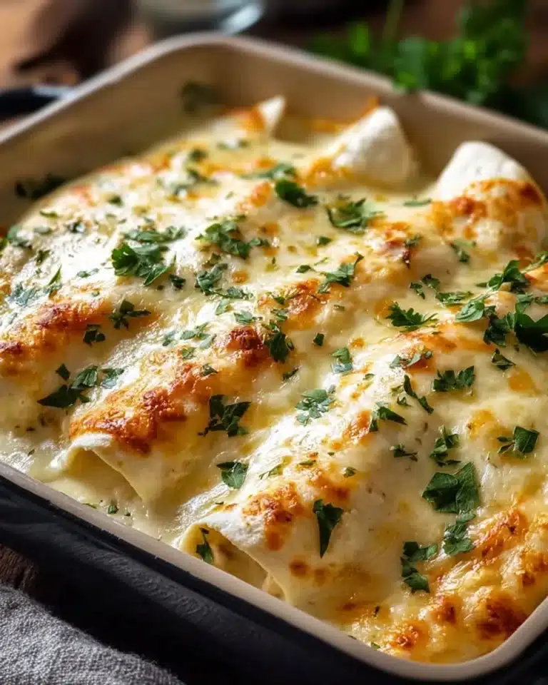Delicious creamy white chicken enchiladas served on a plate