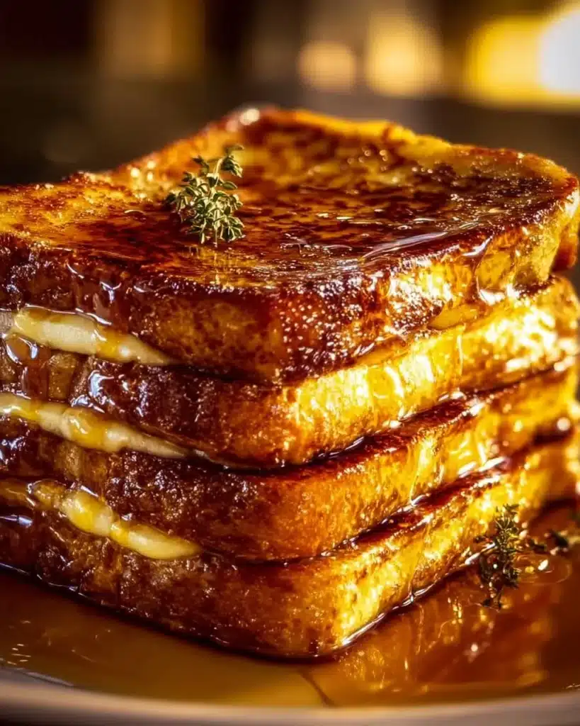 Crème Brûlée French Toast topped with caramelized sugar and fresh berries