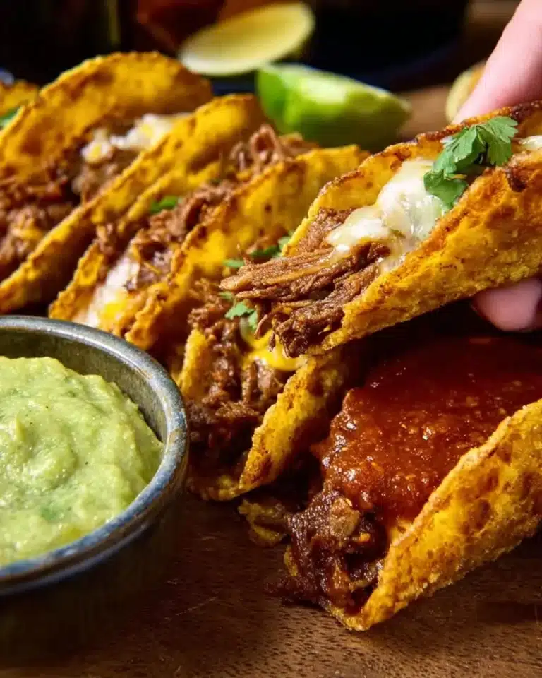 Delicious crispy beef tacos topped with fresh ingredients