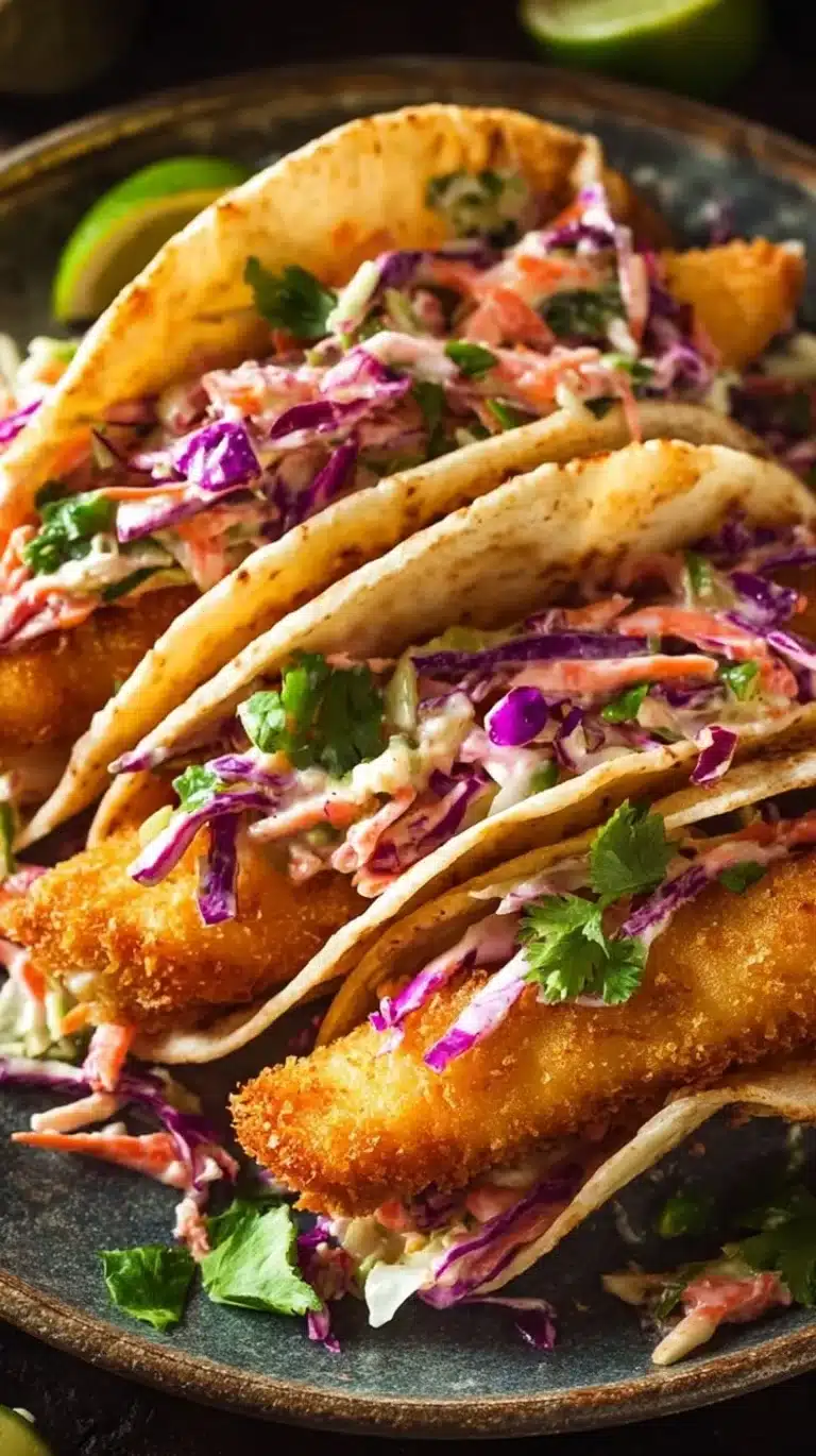 Crispy Fish Tacos 2 Delicious crispy fish tacos with fresh toppings and sauce