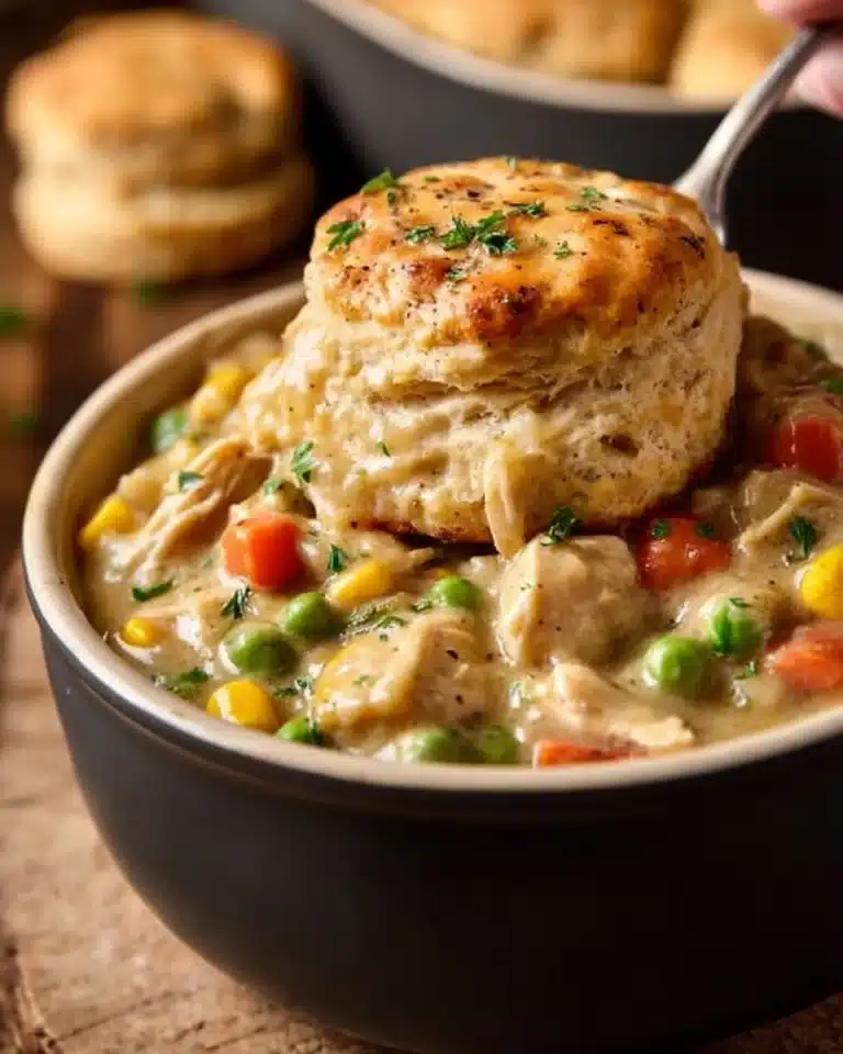 Delicious Crock Pot Chicken Pot Pie served hot in a cozy setting.