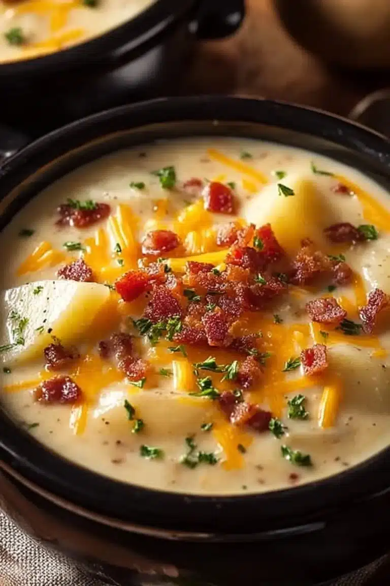 Delicious and creamy Crock Pot Crack Potato Soup served in a bowl