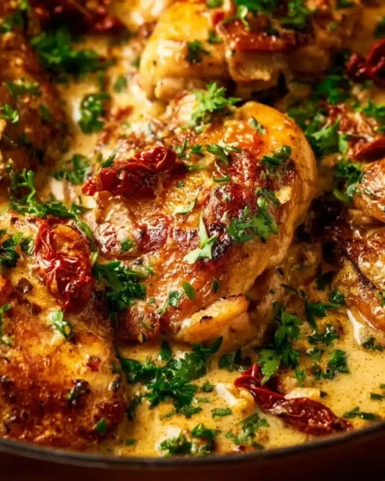 Delicious Crock Pot Marry Me Chicken served with herbs and creamy sauce