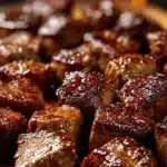 Delicious Crockpot steak bites served with herbs and spices