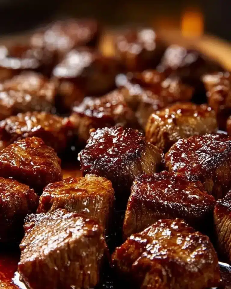 Delicious Crockpot steak bites served with herbs and spices