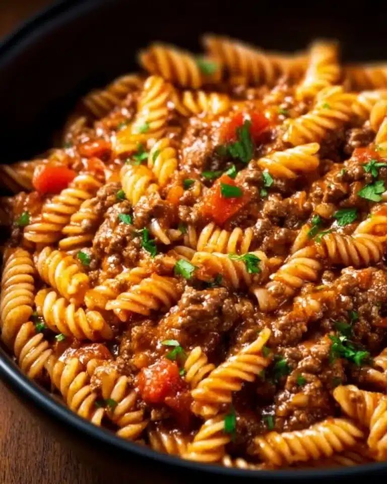 Delicious Crockpot Taco Pasta served in a bowl with toppings