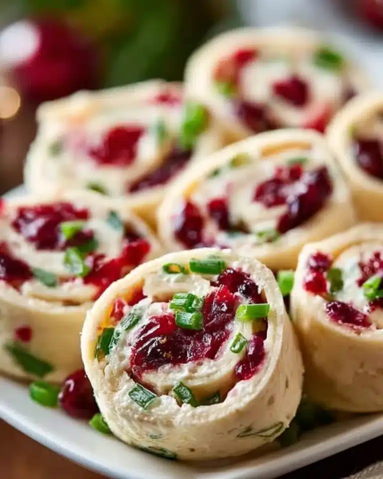 Festive Christmas Cranberry Roll Ups served on a holiday platter