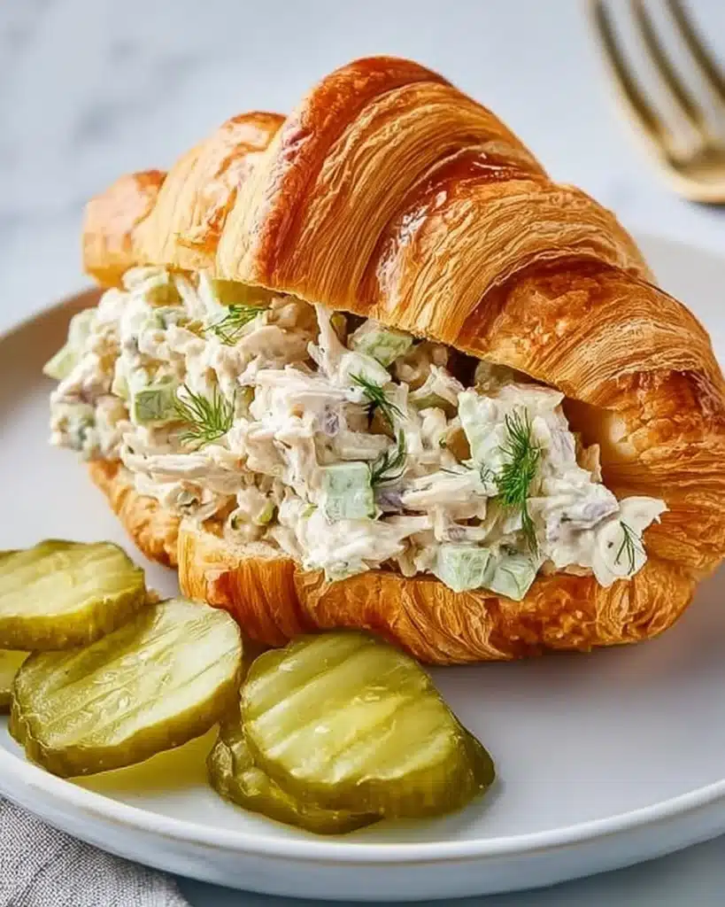 Delicious dill pickle chicken salad served in a bowl with fresh ingredients.