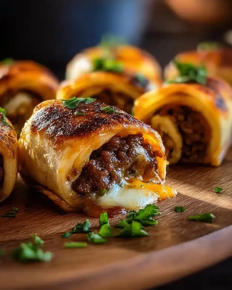 Garlic butter beef cheeseburger rollups served on a plate