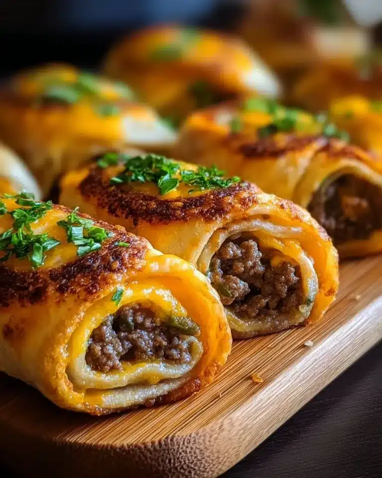 Garlic Butter Beef Cheeseburger Rollups 2 Delicious garlic butter beef cheeseburger rollups on a platter