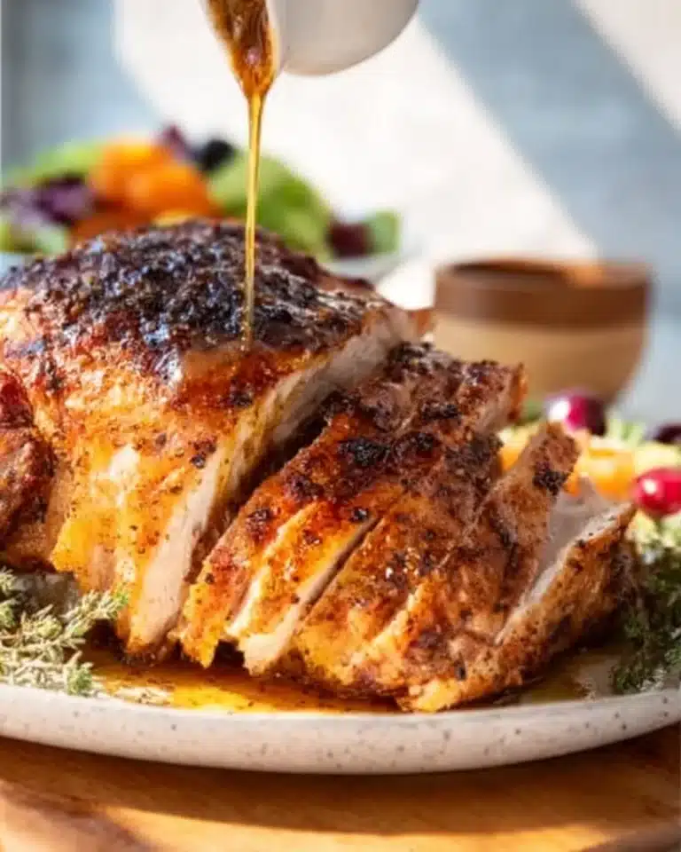 Garlic Butter Boneless Turkey Breast 2 Garlic butter boneless turkey breast served with herbs and sides