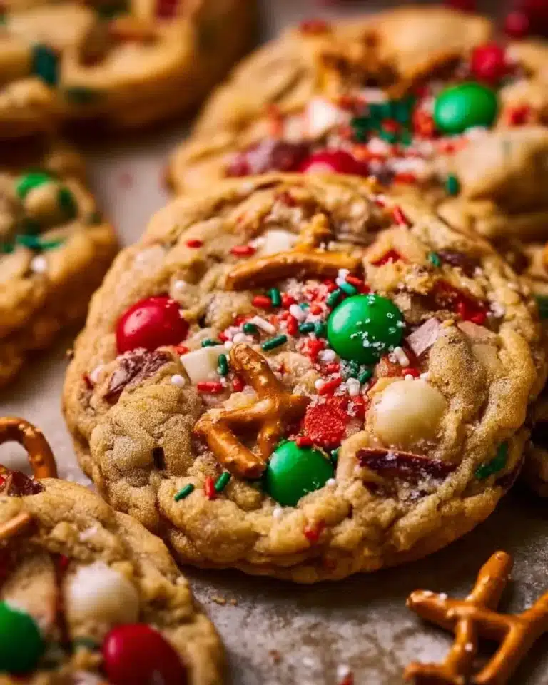 Delicious Kitchen Sink Christmas Cookies with colorful ingredients and festive appeal