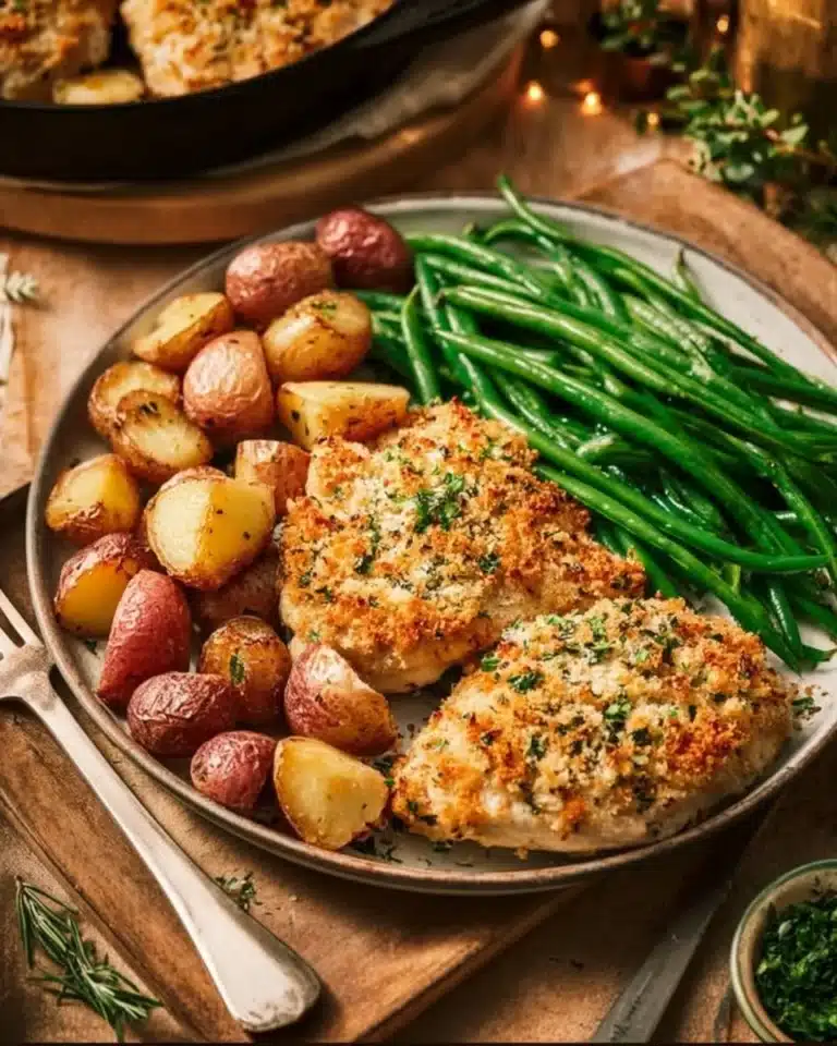 Parmesan Crusted Chicken Sheet Pan Dinner 2 Parmesan Crusted Chicken Sheet Pan Dinner ready to serve with vegetables