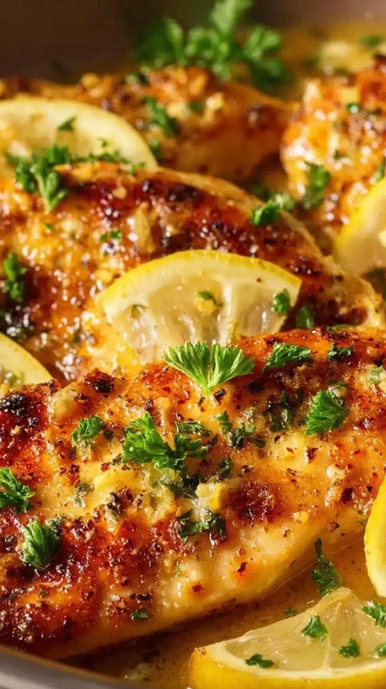 Quick and easy lemon chicken dish, garnished and presented on a plate