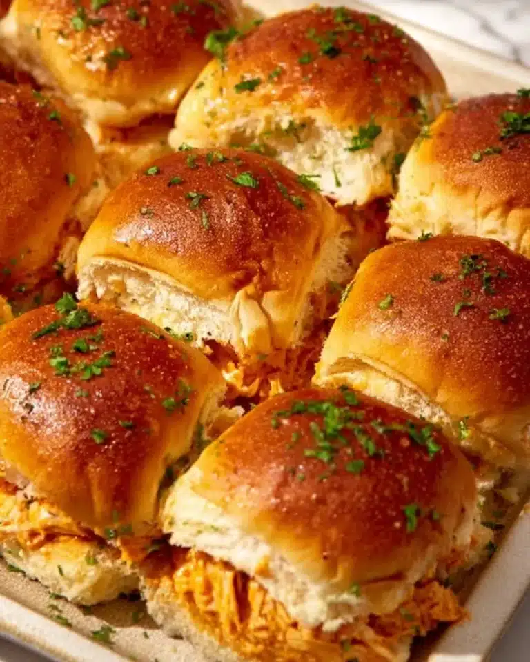 Delicious spicy buffalo chicken sliders on a platter