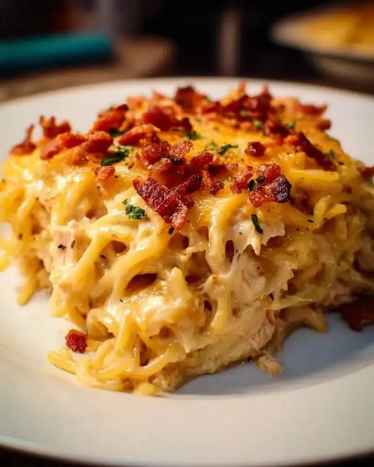 Spicy Southern Cheesy Chicken Spaghetti Casserole 2 Delicious Spicy Southern Cheesy Chicken Spaghetti Casserole served in a baking dish