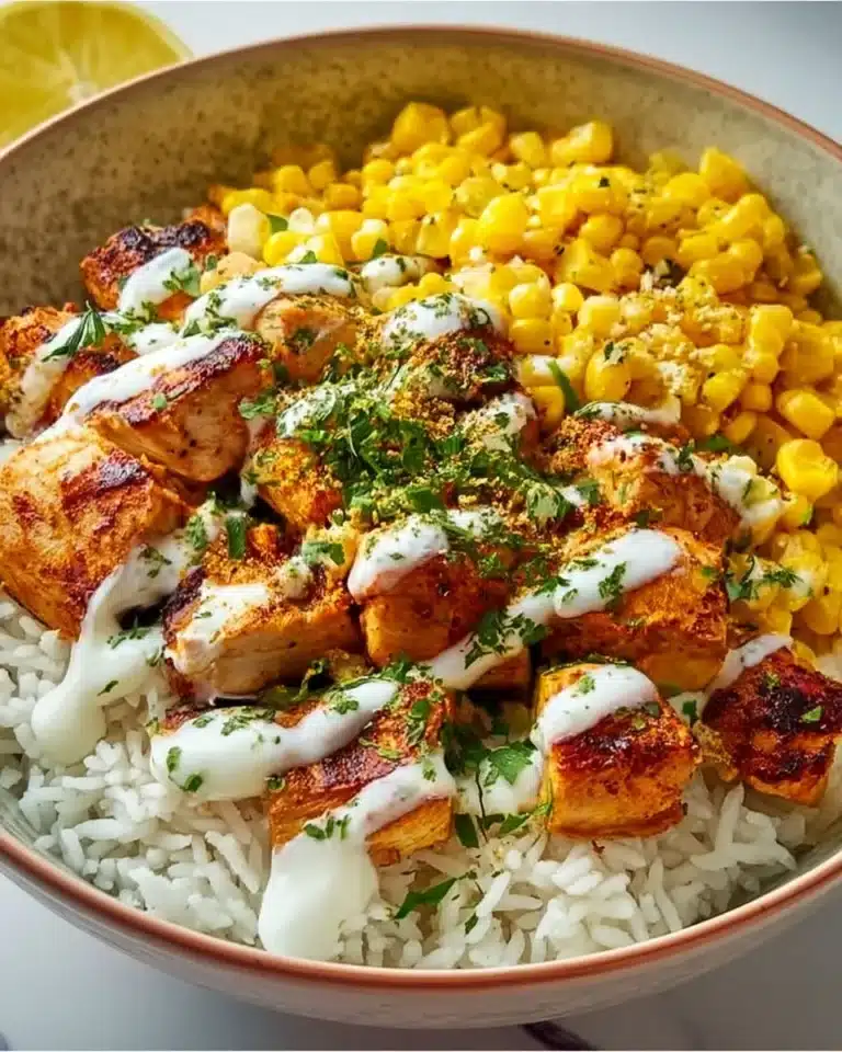Delicious Street Corn Chicken Rice Bowl with fresh ingredients and vibrant flavors
