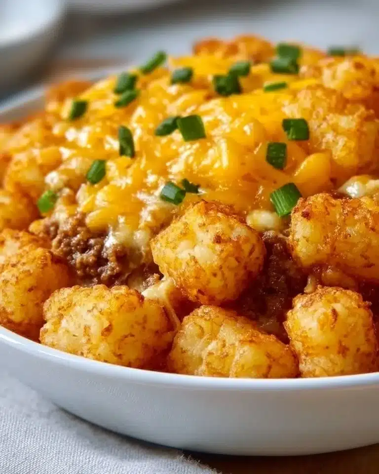 Tater Tot Casserole 2 Delicious Tater Tot Casserole served in a baking dish