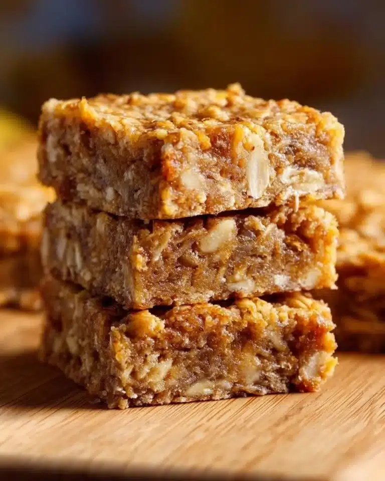 Banana Oatmeal Bars 2 Delicious banana oatmeal bars stacked on a plate for a healthy snack