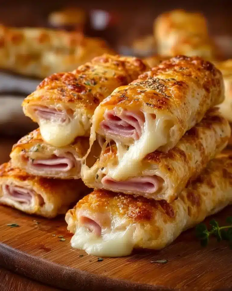 Delicious cheesy ham sticks served as appetizers.